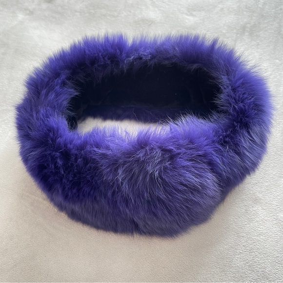 Surell Genuine Purple Rabbit Fur Snood Scarf Wrap Collar Headband Ear Muffs 24” - Picture 2 of 6